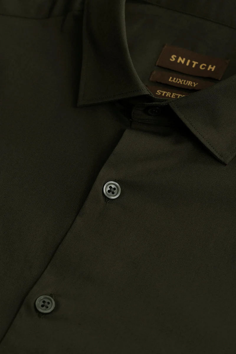 SNITCH Dark Green Solid Long Sleeve Slim Fit Formal Shirt