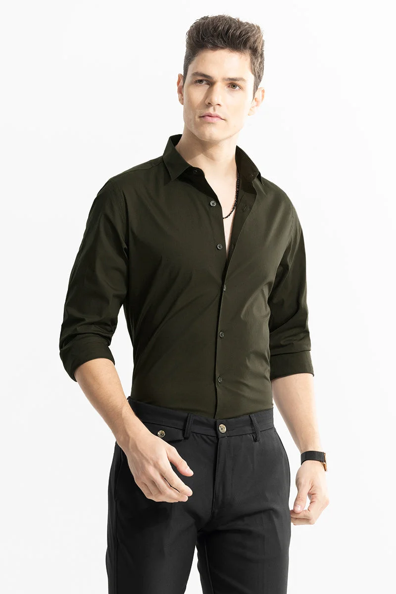 SNITCH Dark Green Solid Long Sleeve Slim Fit Formal Shirt
