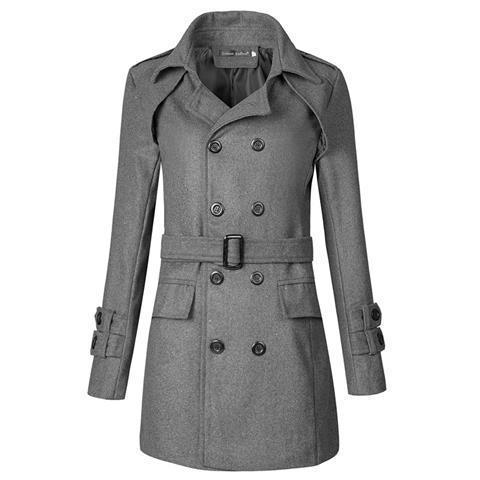 Gray Long British Style Overcoat with Belt for Men Black - Image 2
