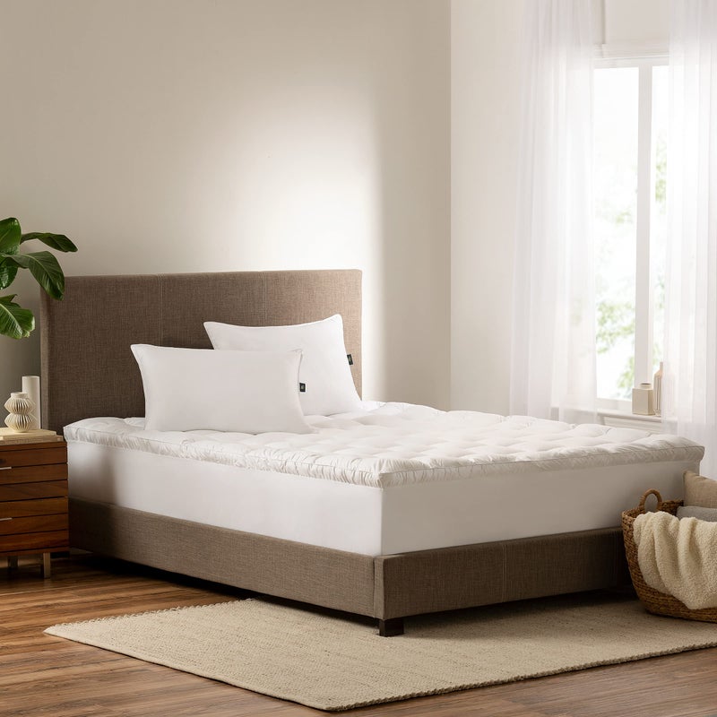 SERTA Down Illusion Soft Hypoallergenic 2 inch Pillowtop Simple Fit Mattress Topper, Queen, White - Image 1