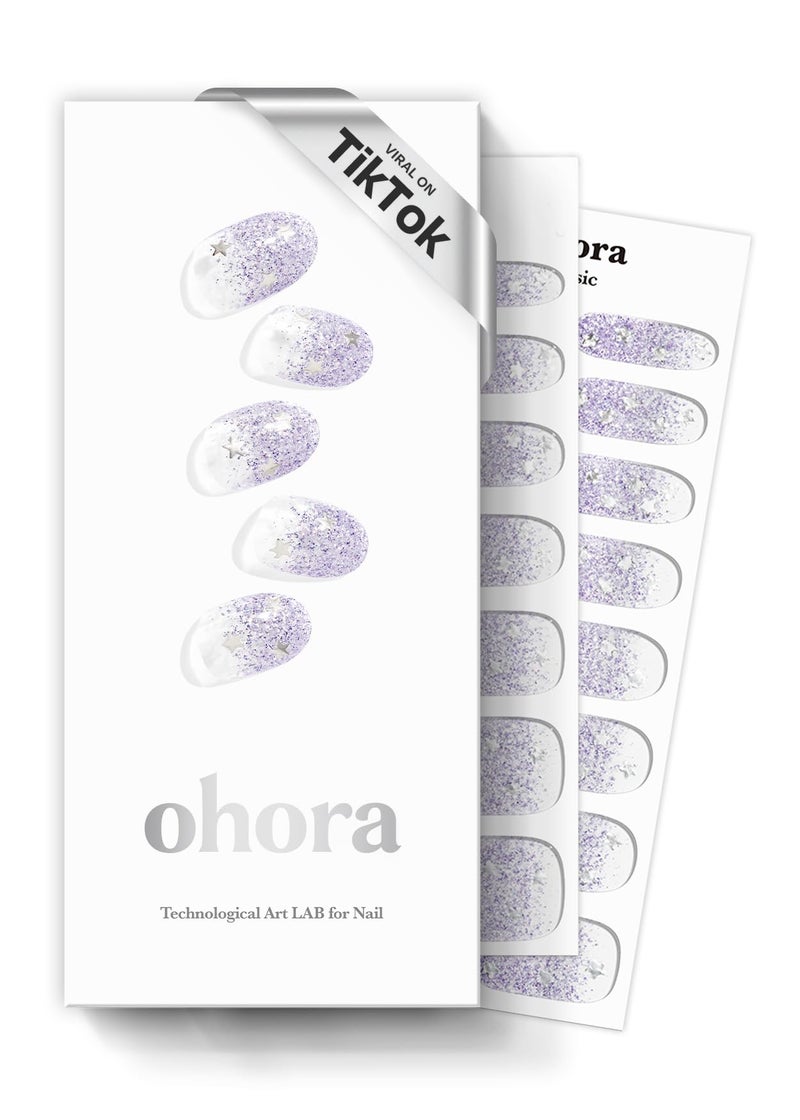 ohora Semi Cured Gel Nail Strips (N Shooting Star) - Purple, Glitter, Works with Any UV/LED Lamps, Salon-Quality, Long Lasting, Easy to Apply & Remove - Includes 2 Prep Pads, Nail File & Wooden Stick - Image 1