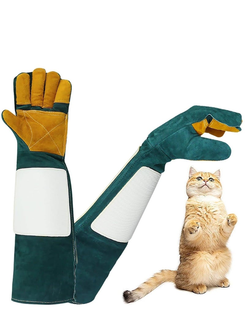 Generic Animal Handling Gloves, 23.6 In Long Sleeves Bite Proof Reptile Protection Glove, Cowhide Leather Handling Gloves, Anti Bite Scratch Long Resistant Dog Training Gloves for Pet Cat Lizard Bird Parrot - Image 1