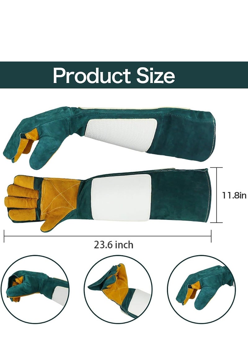 Generic Animal Handling Gloves, 23.6 In Long Sleeves Bite Proof Reptile Protection Glove, Cowhide Leather Handling Gloves, Anti Bite Scratch Long Resistant Dog Training Gloves for Pet Cat Lizard Bird Parrot - Image 3