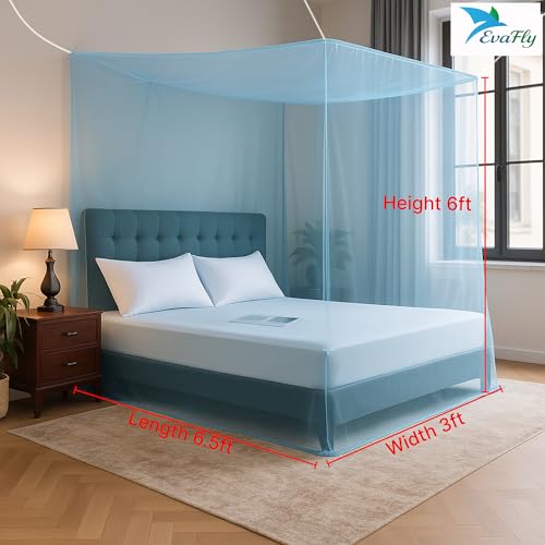 Evafly Mosquito Net for Single Bed | Foldable Machardani (Without Frame) | Polyester Strong & Breathable Mesh 3 x 6.5 ft | Easy Setup, Lightweight, Portable & Ideal for Daily Usage - Full Blue - Image 2