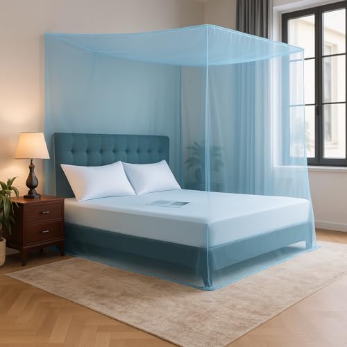 Evafly Mosquito Net for Single Bed | Foldable Machardani (Without Frame) | Polyester Strong & Breathable Mesh 3 x 6.5 ft | Easy Setup, Lightweight, Portable & Ideal for Daily Usage - Full Blue - Image 1