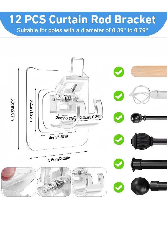 12 Pcs Self Adhesive Curtain Rod Bracket, No Drill Curtain Hooks, Transparent Finish, Plastic Material, Ideal for Smooth Walls, Maximum Load 5KG - Image 3