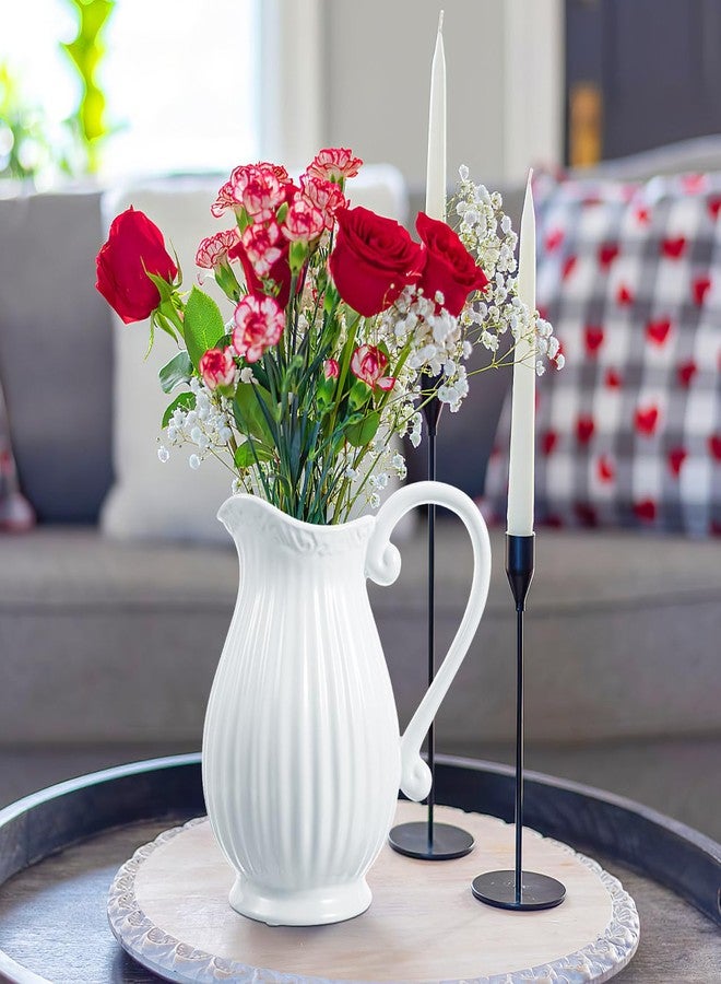 Vaguelly Ceramic Pitcher Vase 8 Inch Vintage Rustic Porcelain French Pitcher Jug Milk Can Decorative Bouquet Holder White Pots Dried Floral Arrangement Household Wedding Supplies - Image 2