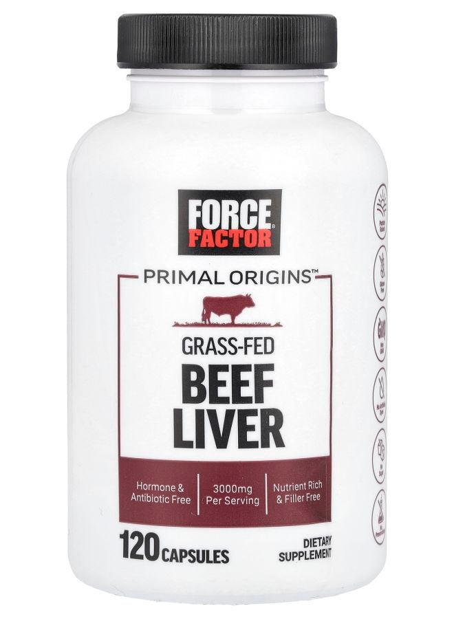 Force Factor Primal Origins™ Grass-Fed Beef Liver  3000 mg  120 Capsules (750 mg Per Capsule)