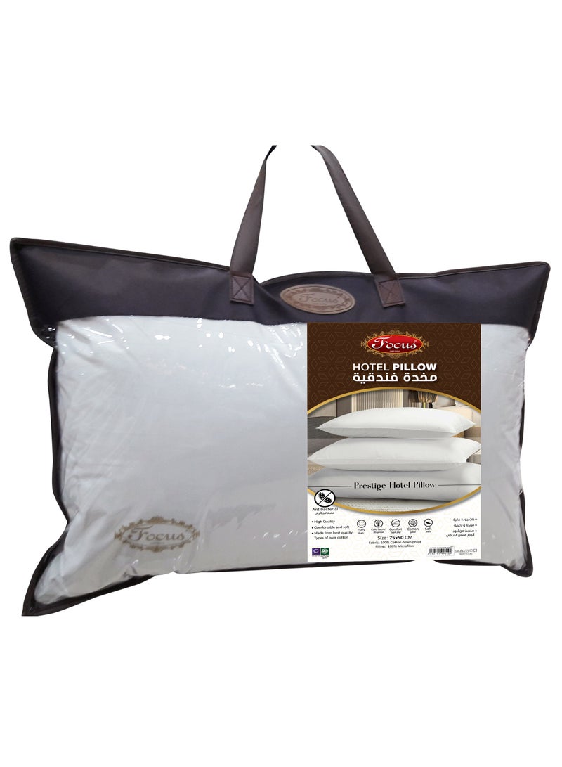 FOCUS HOTEL PILLOW, FABRIC: 100% COTTON DOWN PROOF, SIZE: 75X50CM, WEIGHT: 1.5 KG, SUPER SOFT 100% MICROFIBER FILLING, LUXURY PILLOW FOR SLEEPING, MOISTURE WICKING, HYPOALLERGENIC, PREMIUM QUALITY - Image 1