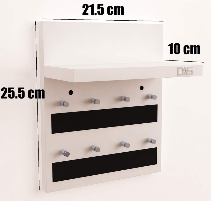 DAS Wall Mounted Home D�cor Key Chain Holder/Organizer Key Hooks with Wall Shelf Display Rack Classic Series Frosty White (8 Knobs)- Larose - Image 5