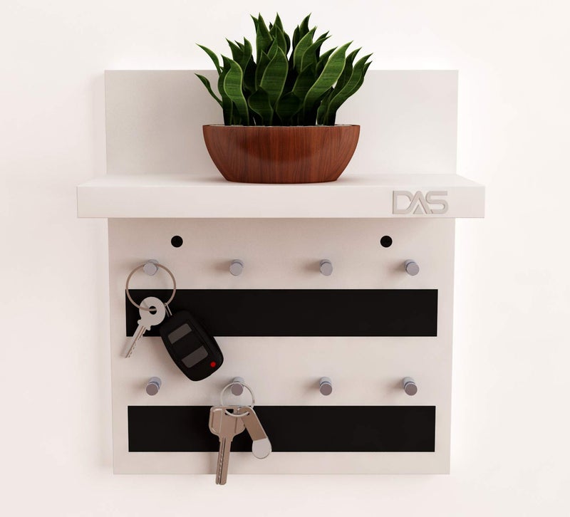 DAS Wall Mounted Home D�cor Key Chain Holder/Organizer Key Hooks with Wall Shelf Display Rack Classic Series Frosty White (8 Knobs)- Larose - Image 2