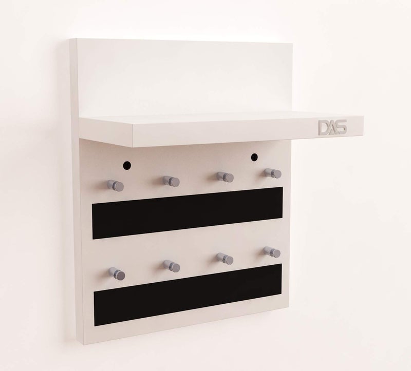 DAS Wall Mounted Home D�cor Key Chain Holder/Organizer Key Hooks with Wall Shelf Display Rack Classic Series Frosty White (8 Knobs)- Larose - Image 3