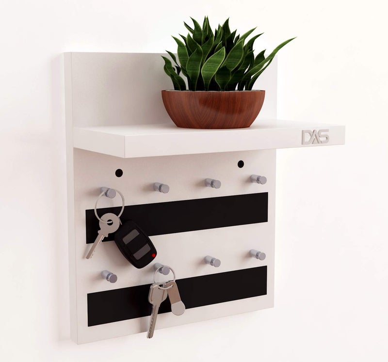 DAS Wall Mounted Home D�cor Key Chain Holder/Organizer Key Hooks with Wall Shelf Display Rack Classic Series Frosty White (8 Knobs)- Larose - Image 1