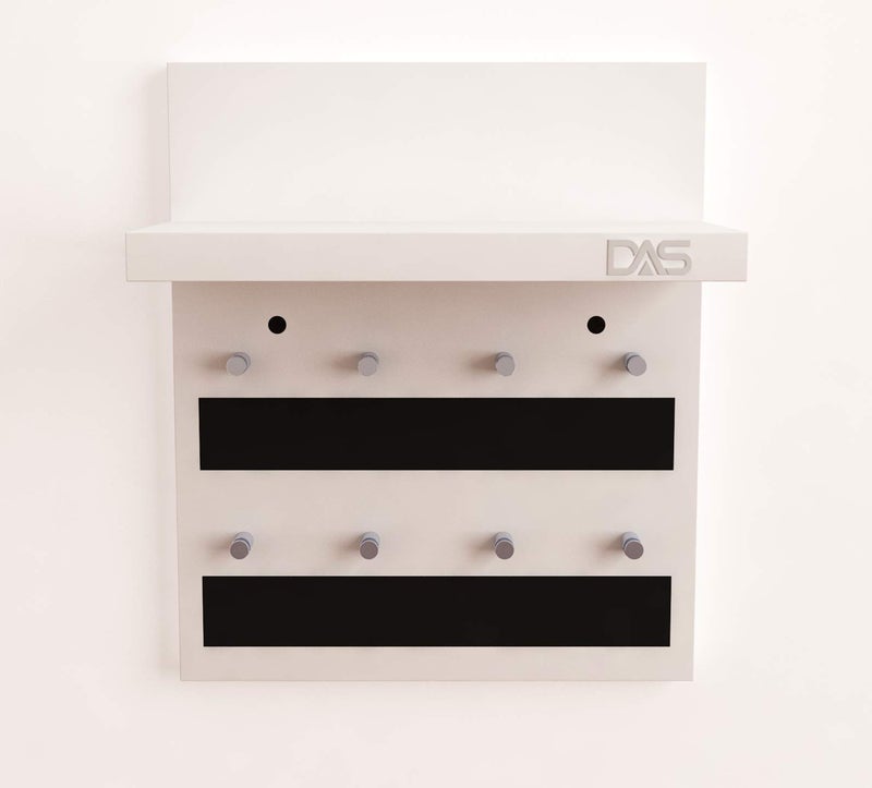 DAS Wall Mounted Home D�cor Key Chain Holder/Organizer Key Hooks with Wall Shelf Display Rack Classic Series Frosty White (8 Knobs)- Larose - Image 4