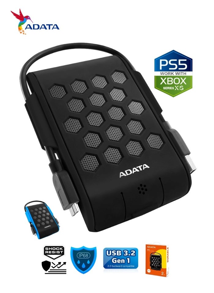 ADATA HD720 Pro DURABLE 2TB External HDD | Fast Data IP68 Anti-Shock Hard Drive | Compatible with PS5 XBOX | Shockproof Waterproof| Black  - Image 1