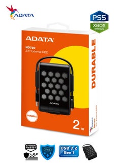 أداتا HD720 Pro محرك أقراص ثابتة خارجي متين سعة 2 تيرابايت | القرص الصلب المضاد للصدمات IP68 للبيانات السريعة | متوافق مع PS5 XBOX | مقاوم للصدمات ومقاوم للماء| أسود  - Image 2