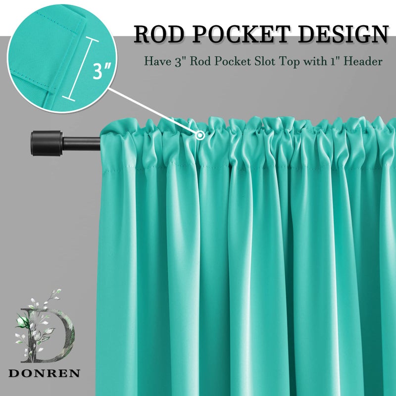 DONREN ستائر التعتيم باللون الفيروزي من Donren - ستائر نافذة غرفة المعيشة المعزولة حراريًا لتعتيم الغرفة (مجموعة طويلة من قطعتين مقاس 42 × 45 بوصة) - Image 4