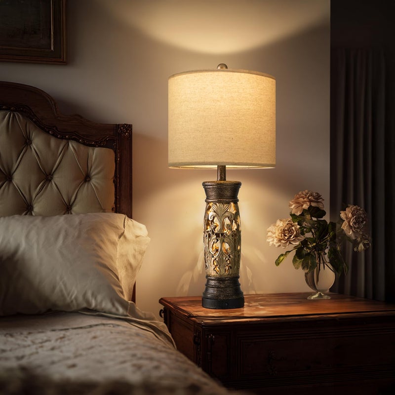 BOBOMOMO 27.25â€ Antique Gold Table Lamps Set of 2 â€“ Farmhouse Bedside Lamps with Night Light & USB A+C Ports, Vintage Lamps for Bedroom, Living Room, Entryway, Nursery, Reading Nook(Bulbs Included - Image 2