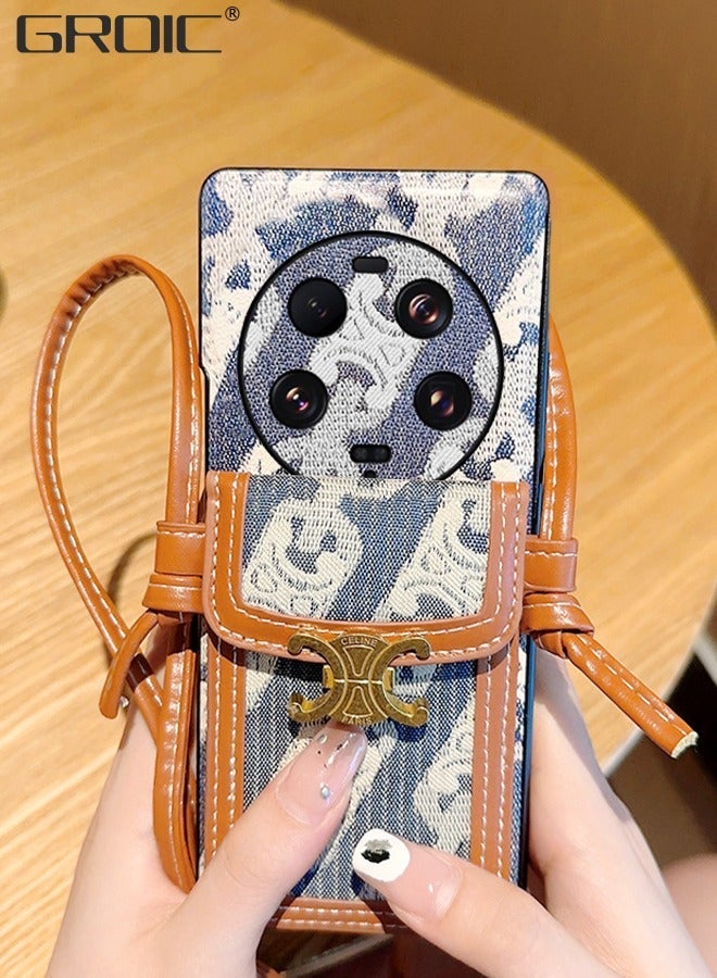 GROIC Case for Xiaomi 13 Ultra 6.73 Inches Phone with Leather Cross-Body Strap and Flip Button Wallet Holder Case, Canvas PU Detachable Crossbody Lanyard Card Cover - Image 1