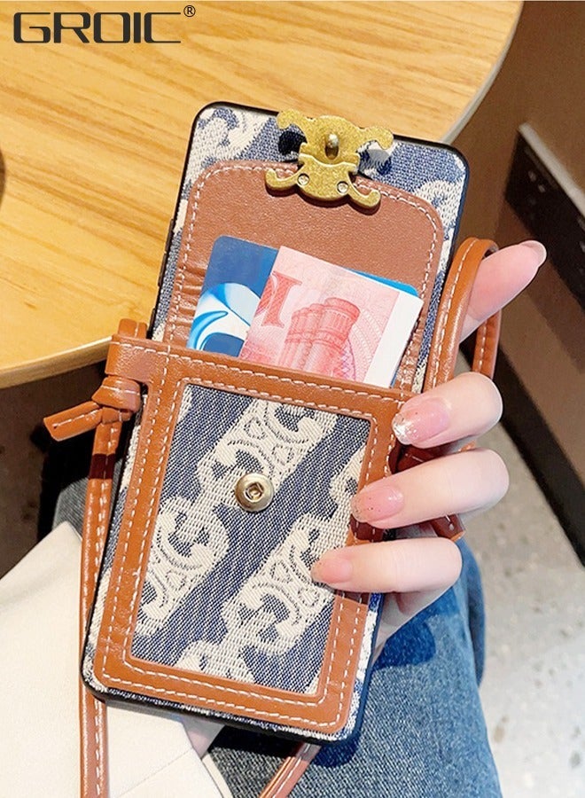 GROIC Case for Xiaomi 13 Ultra 6.73 Inches Phone with Leather Cross-Body Strap and Flip Button Wallet Holder Case, Canvas PU Detachable Crossbody Lanyard Card Cover - Image 3