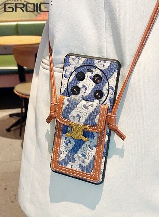 GROIC Case for Xiaomi 13 Ultra 6.73 Inches Phone with Leather Cross-Body Strap and Flip Button Wallet Holder Case, Canvas PU Detachable Crossbody Lanyard Card Cover - Image 4