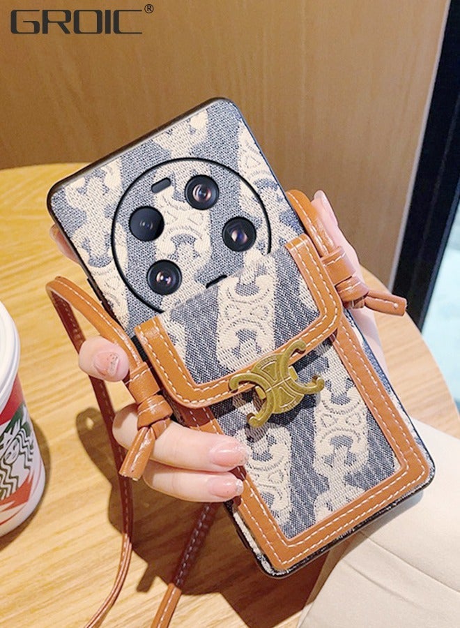 GROIC Case for Xiaomi 13 Ultra 6.73 Inches Phone with Leather Cross-Body Strap and Flip Button Wallet Holder Case, Canvas PU Detachable Crossbody Lanyard Card Cover - Image 2