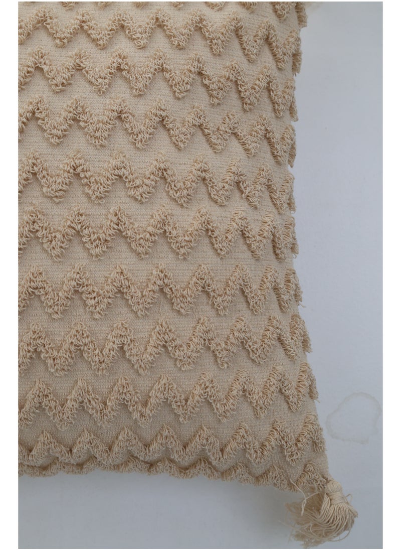 Ramsha Natural Color Cotton Home Decor Tassel Cushion with Filler for Bedroom – CS 328  - Image 2