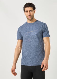 Styli Minimal Print Melange Knit Round Neck T-Shirt  - Image 1