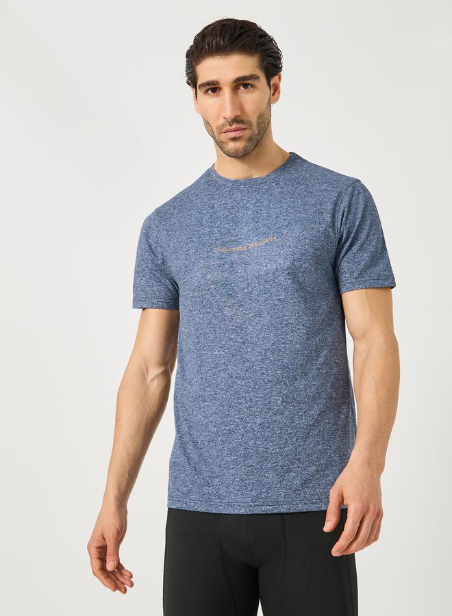 Minimal Print Melange Knit Round Neck T-Shirt