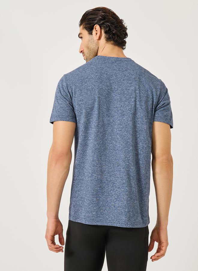 Minimal Print Melange Knit Round Neck T-Shirt
