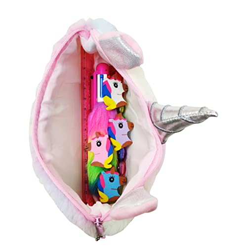 PARTEET Unicorn (Combo of 6 Items) 1 Fur Pouch, 1 Fer Pen, 2 Pencils, 1 Scale and 1 Packet Unicorn Eraser for Kids (Multicolor) - Image 3