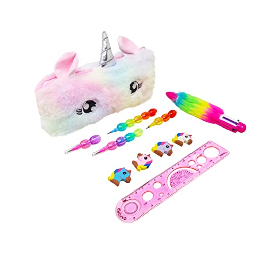 PARTEET Unicorn (Combo of 6 Items) 1 Fur Pouch, 1 Fer Pen, 2 Pencils, 1 Scale and 1 Packet Unicorn Eraser for Kids (Multicolor) - Image 4