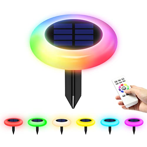 intelamp Solar Pathway Lights Outdoor, 6 Pack 9 Color Changing with Remote Control, Dusk to Dawn Solar Powered Waterproof LED Ground Lighting for House Outside Lawn Garden Yard Patio - Image 1