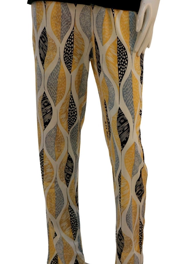 JOANNA JOANNA Women's V-Neck Button Down Shirt & Trouser Pajama Set, Black/Beige Gold  - Image 3