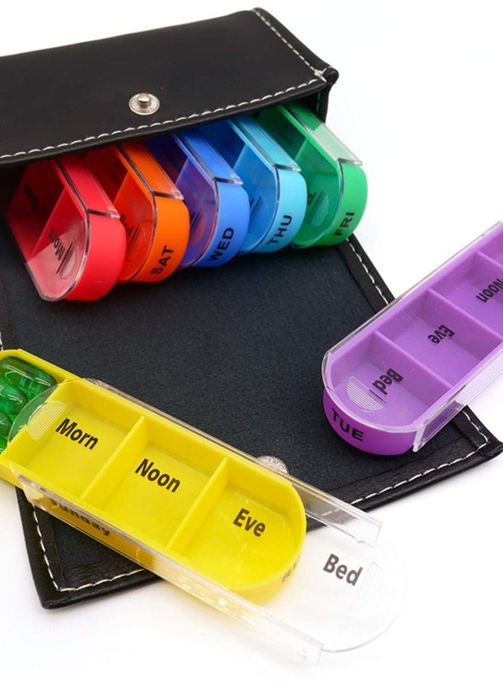 Generic Weekly Medicine Organizer With 7 Boxes Multicolor Organiser 4 Times a Day 28 Large Compartments Portable Daily Pill Box with PU Leather Case for Medicines Vitamins Fish Oils Supplements and Health Products  - Image 2