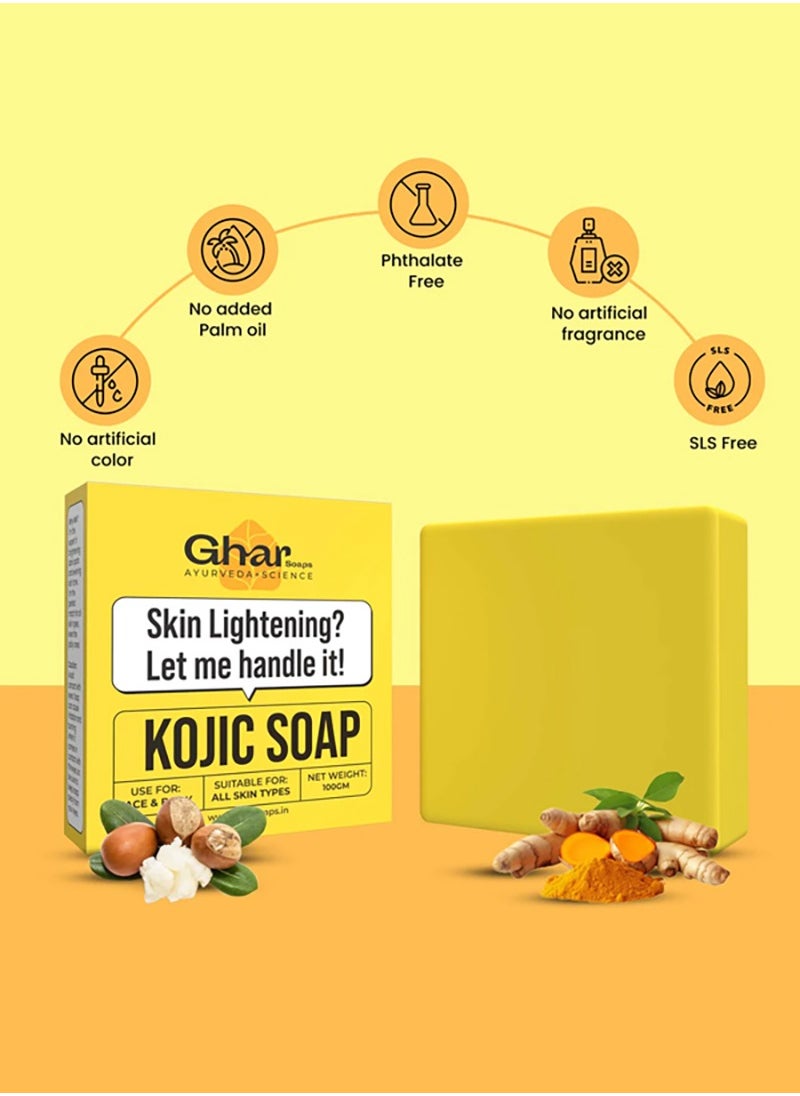 GHAR SOAP - GHAR SOAPS Kojic Acid 2 % Soap with Niacinamide | For Pigmentation, Sun damage, Brightening Underarm & Reduces Dark Spot | Soap for Men & Women | Suitable for All Skin Types - Image 1