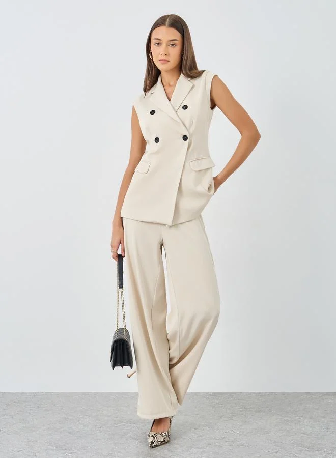 ستايلي Styli Cream Double Breasted Blazer and Pants Co-Ords