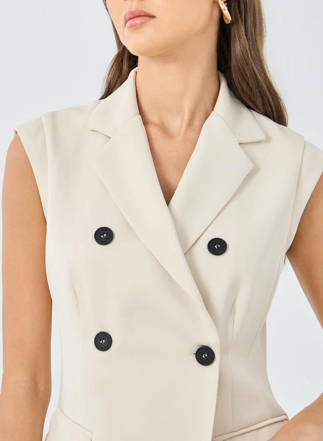 Styli Styli Cream Double Breasted Blazer and Pants Co-Ords