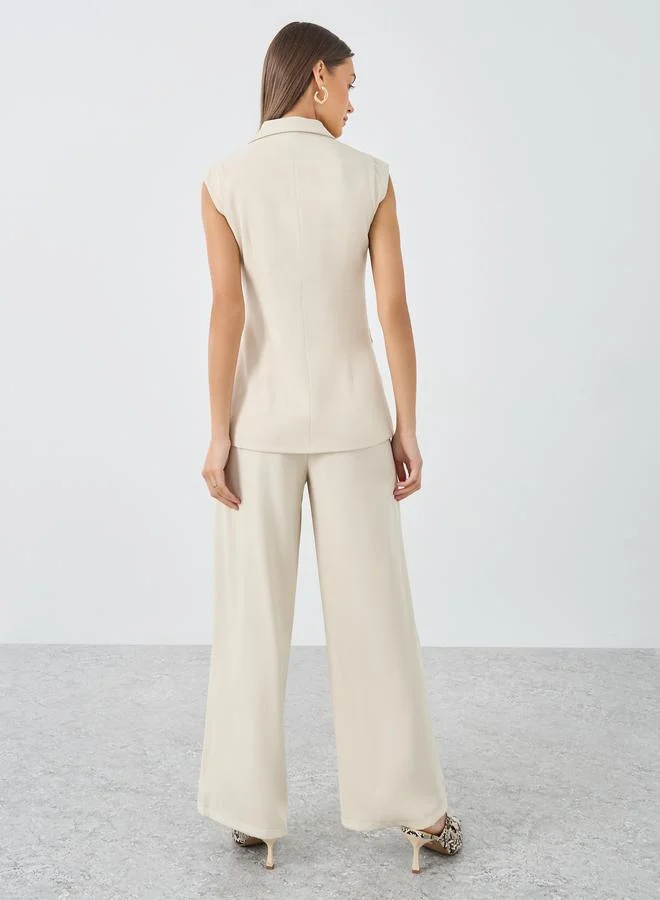 Styli Styli Cream Double Breasted Blazer and Pants Co-Ords