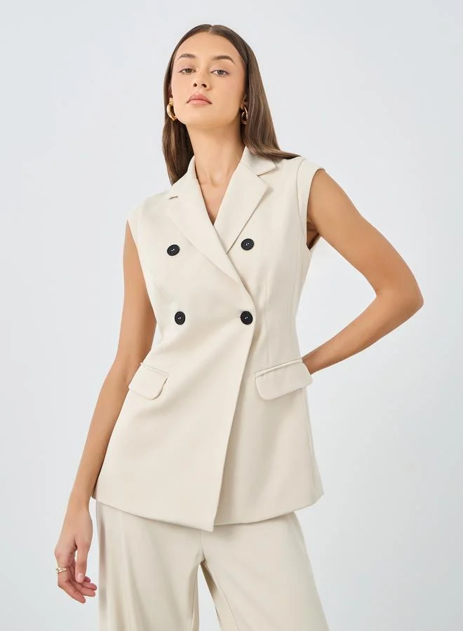 ستايلي Styli Cream Double Breasted Blazer and Pants Co-Ords