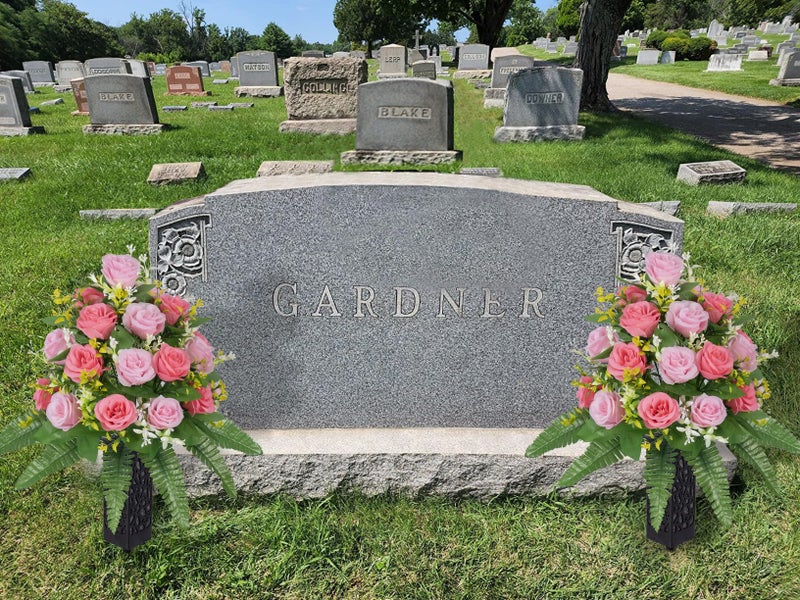 MOOMASS Artificial Cemetery Flowers â€“ Grave Decorations, Cemetery Flowers for Grave Vase, Artificial Rose, Silk Flowers for Long-Lasting Remembrance(Pink+Light Pink, 2 Bouquets) - Image 3