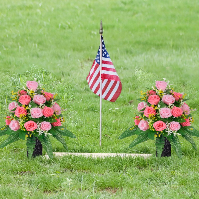 MOOMASS Artificial Cemetery Flowers â€“ Grave Decorations, Cemetery Flowers for Grave Vase, Artificial Rose, Silk Flowers for Long-Lasting Remembrance(Pink+Light Pink, 2 Bouquets) - Image 2