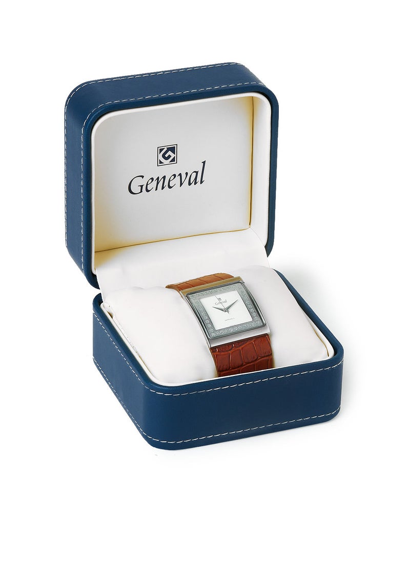 Geneval of Switzerland Leather Strap Analog Wrist Watch GLS044WWL - 34mm - Light Brown  - Image 5