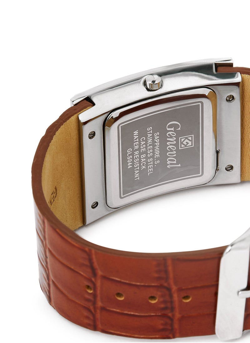 Geneval of Switzerland Leather Strap Analog Wrist Watch GLS044WWL - 34mm - Light Brown  - Image 3