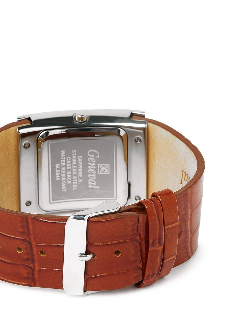 Geneval of Switzerland Leather Strap Analog Wrist Watch GLS044WWL - 34mm - Light Brown  - Image 4