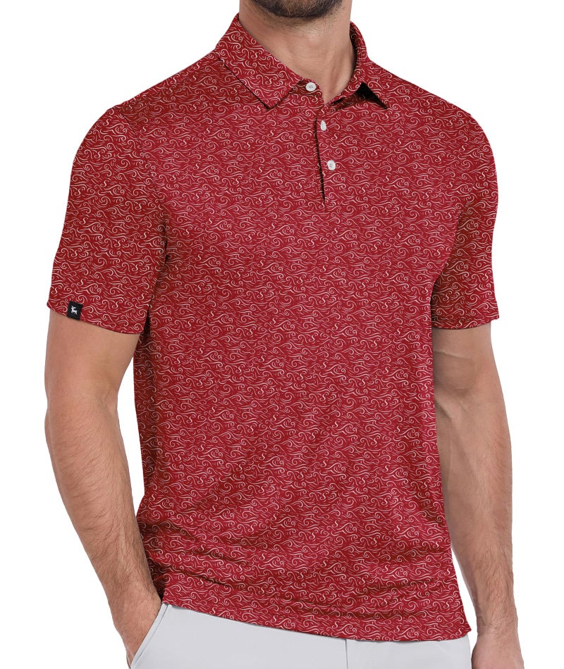 ZITY Mens Print Polo Shirts Short Sleeve Moisture Wicking Shirts for Men Golf Tennis Daily Casual Collared T-Shirt Red Wave XL - Image 1