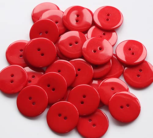 GANSSIA 1 Inch (25mm) Red Color Buttons 2 Holes Resin Button for Sewing and Craft Pack of 100pcs - Image 1
