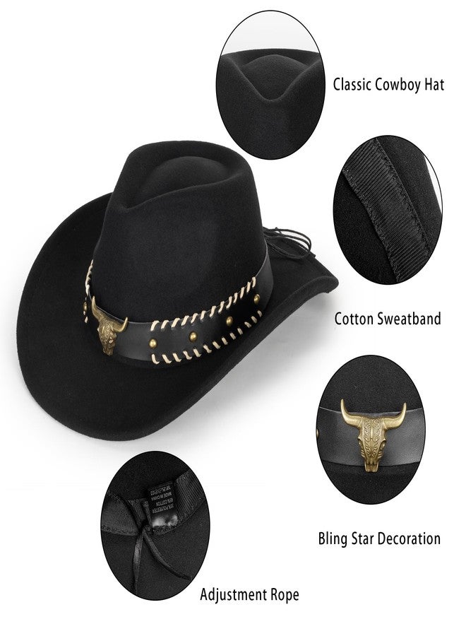 OVOY Kids Girls Boys Felt Fedora Hat Western Cowboy Cowgirl with Buckle Belt Felt Fedora Hats (for Kids 3-7 Years) Black - Image 2