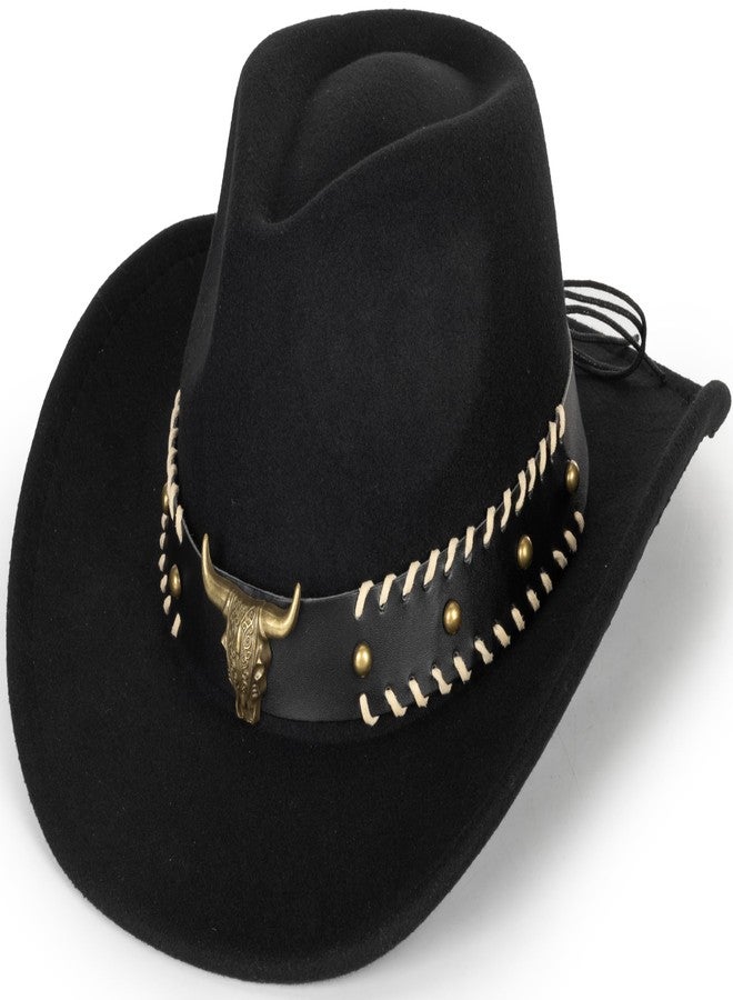 OVOY Kids Girls Boys Felt Fedora Hat Western Cowboy Cowgirl with Buckle Belt Felt Fedora Hats (for Kids 3-7 Years) Black - Image 1
