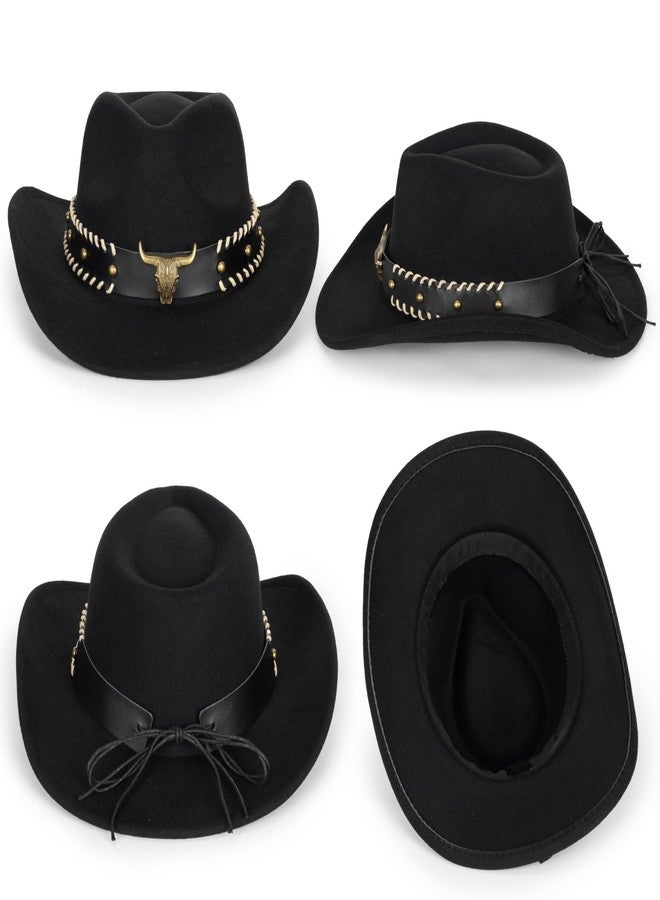 OVOY Kids Girls Boys Felt Fedora Hat Western Cowboy Cowgirl with Buckle Belt Felt Fedora Hats (for Kids 3-7 Years) Black - Image 4